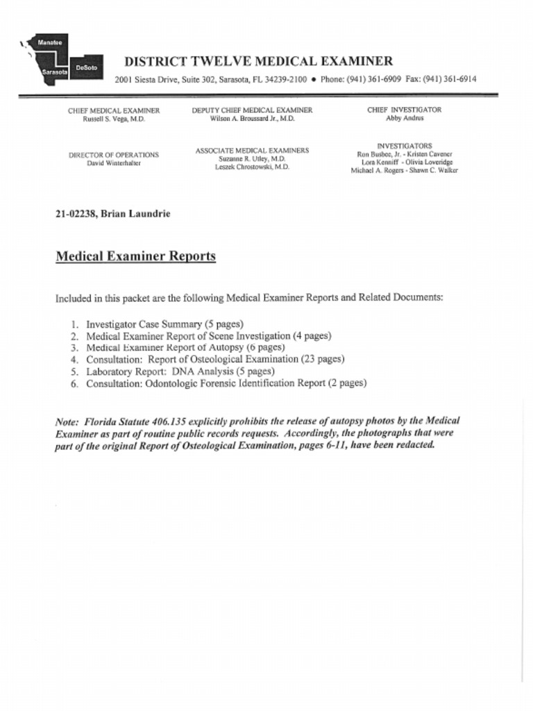 Brian Laundrie Full Autopsy Report | PDF