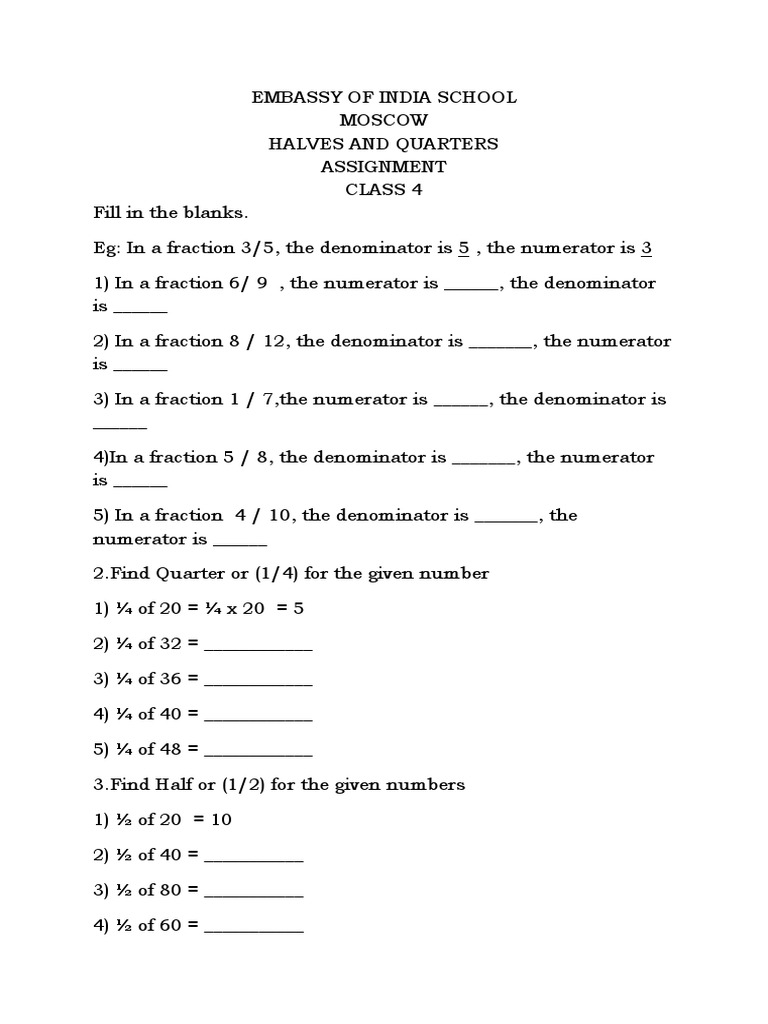 Class 4 Fractions Assignment Guide | PDF