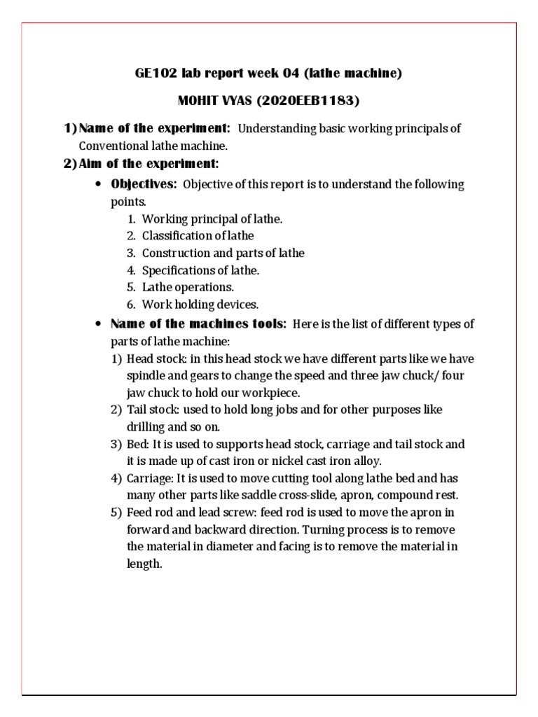 Lathe Machine Lab Report PDF Crafts Metalworking