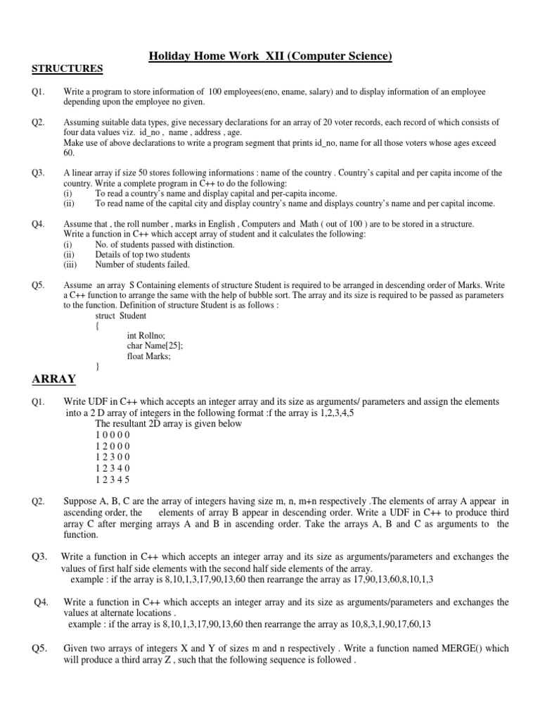 C++ Programming Exercises for Structures and Arrays | PDF | Integer ...