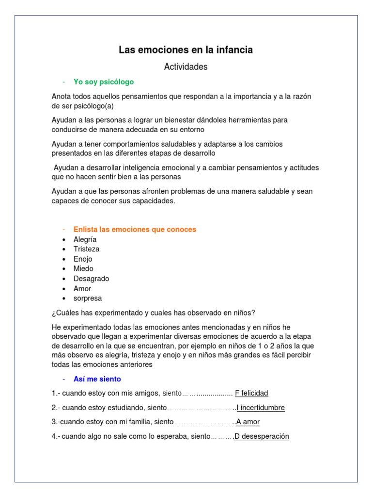 Emociones en la Infancia: Actividades y Manejo | PDF | Las emociones | Ira