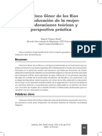 Francisco Giner de Los Ríos y La Educación de La Mujer: Consideraciones Teóricas y Perspectiva Práctica