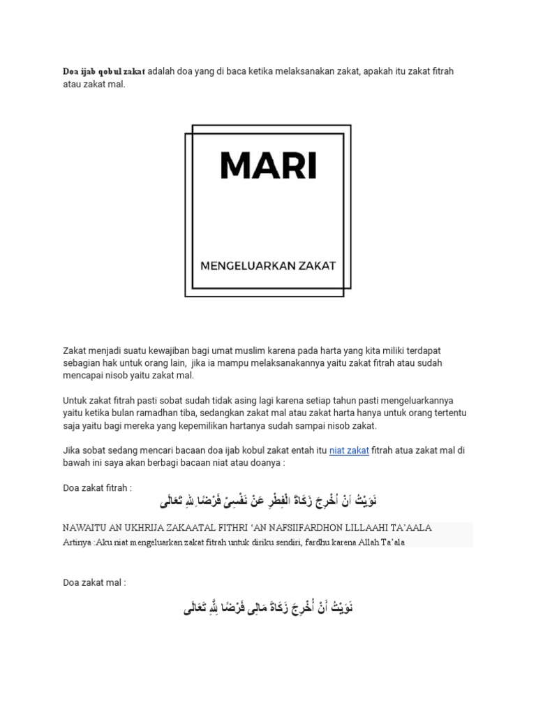 Doa Ijab Qobul Zakat