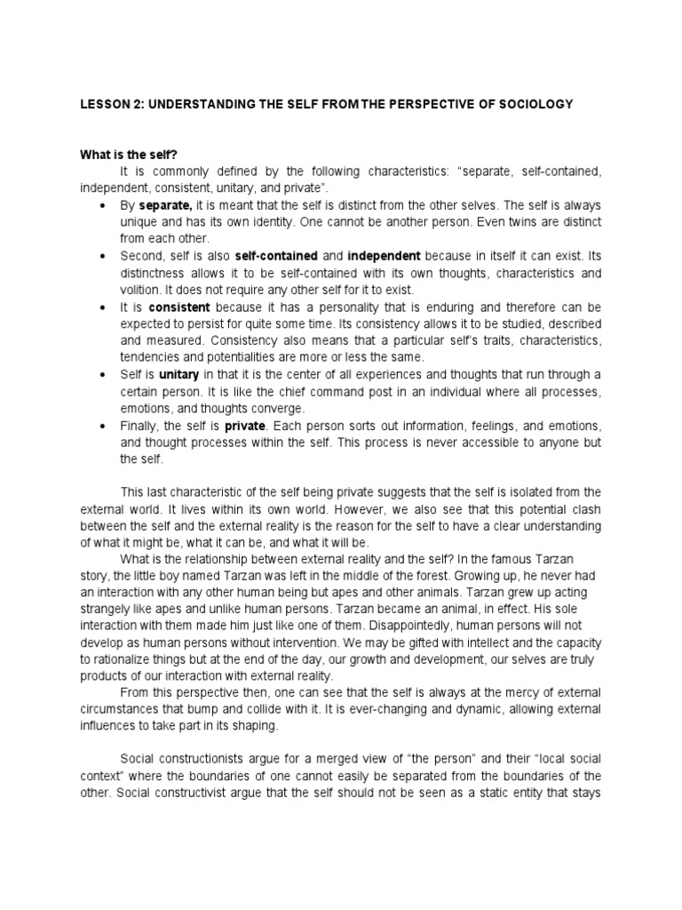 Understanding the Self in Sociology | PDF | Self | Gender Studies