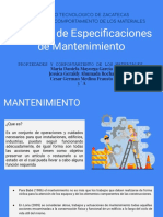 Memoria de Especificaciones de Mantenimiento