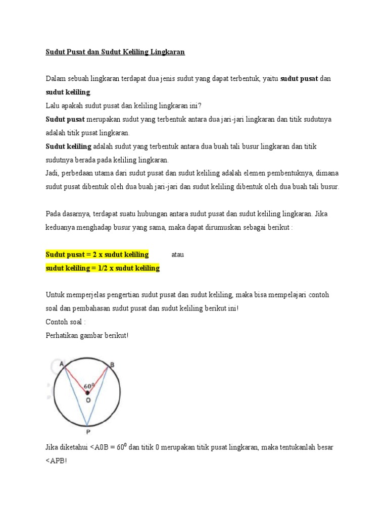 Sudut Pusat Dan Sudut Keliling Lingkaran | PDF
