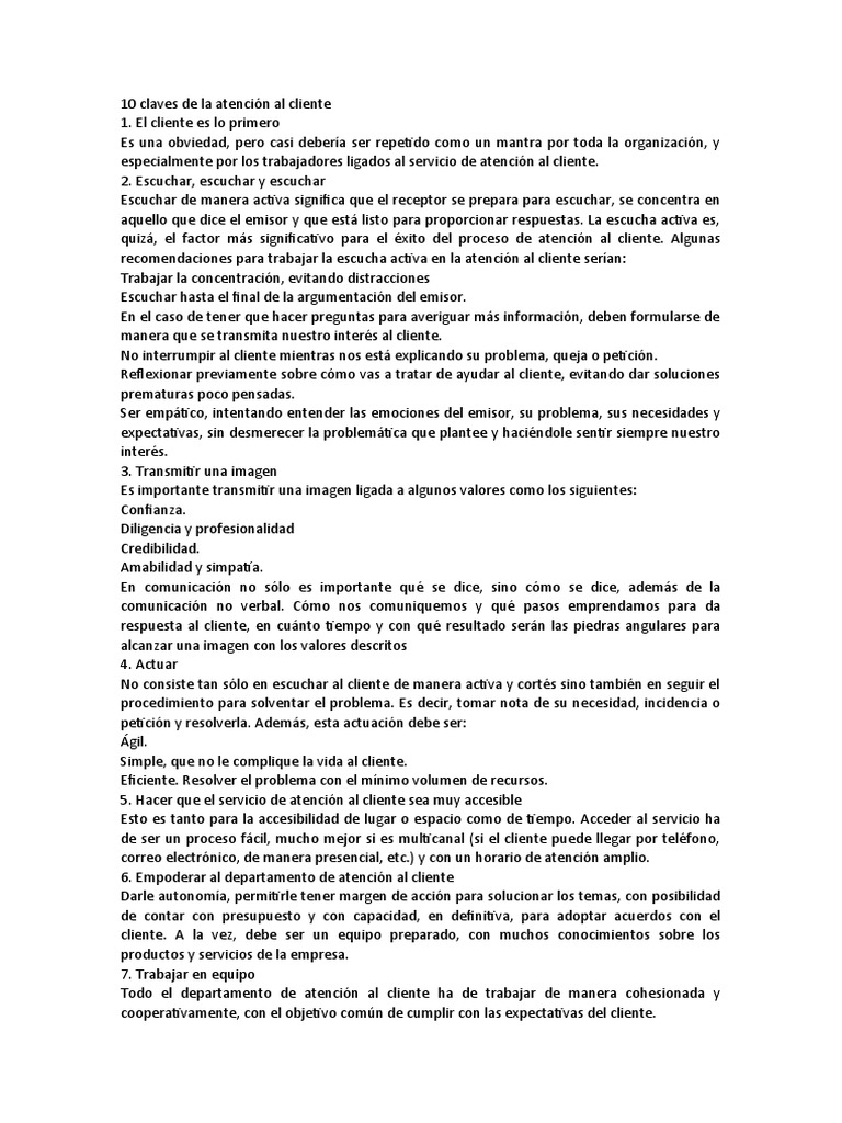 Claves para una atención al cliente eficaz | PDF | Cliente ...