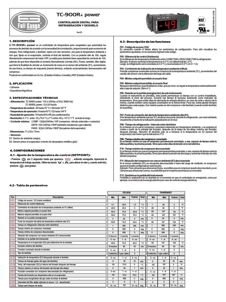 Controlador FullGauge TC 900ri Power | PDF | Refrigeración | Temperatura