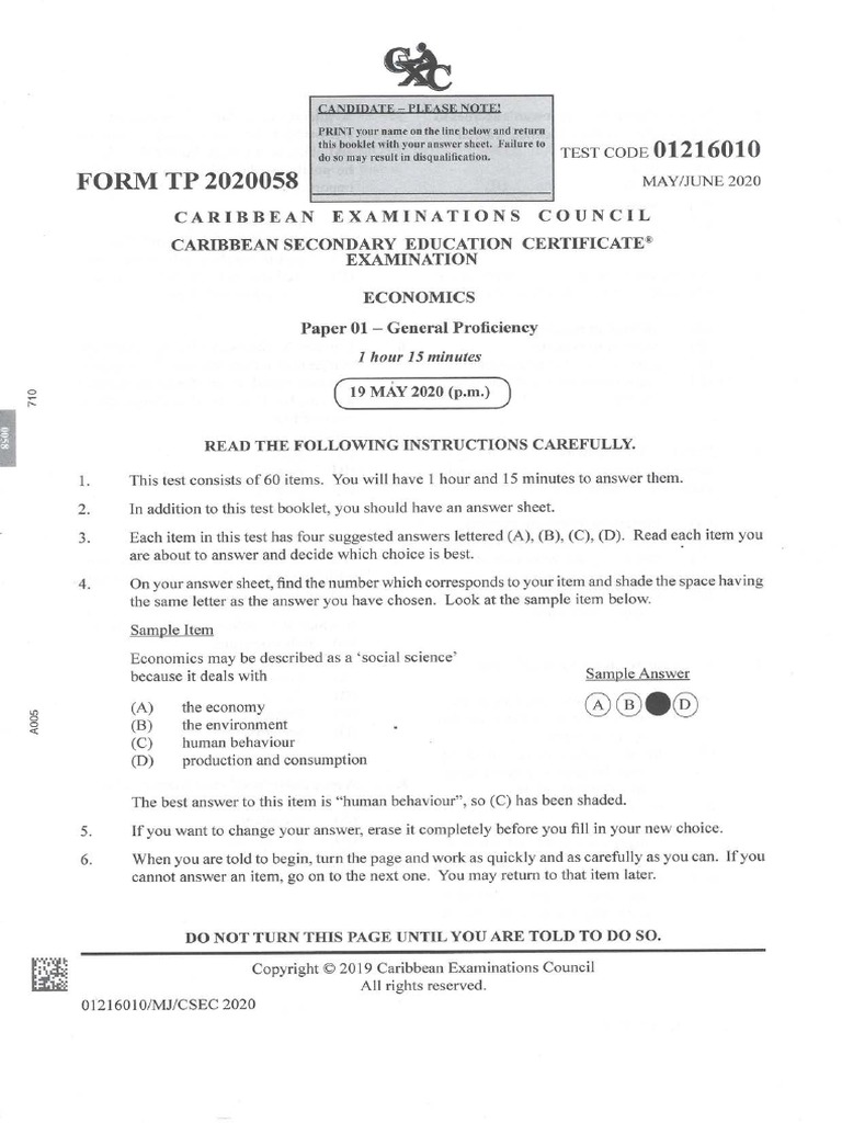Csec economics july 2020 p1 pdf