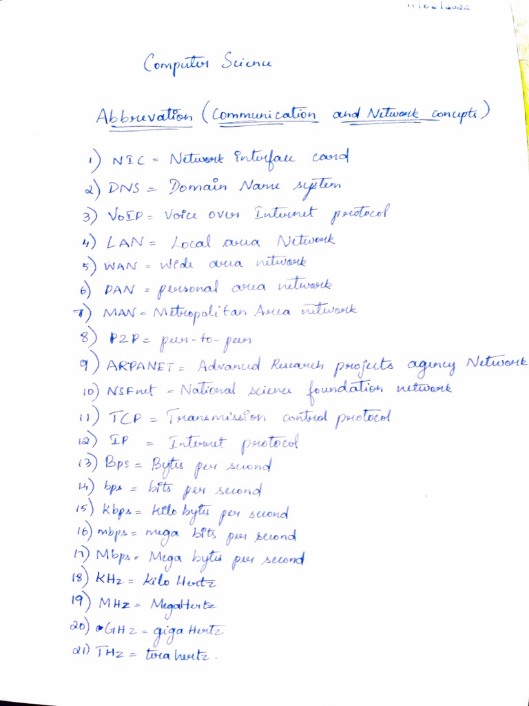 Networking Concepts and Abbreviations PDF Computer Science