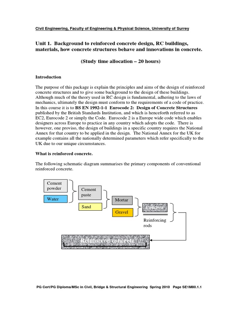 Unit 1 Background To RC Design - Notes | PDF | Concrete | Beam (Structure)