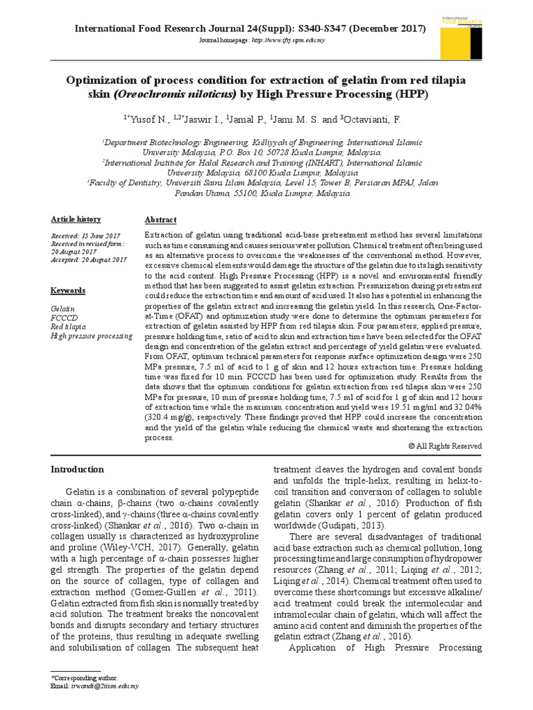 Optimization of Process Condition For Extraction of Gelatin From Red