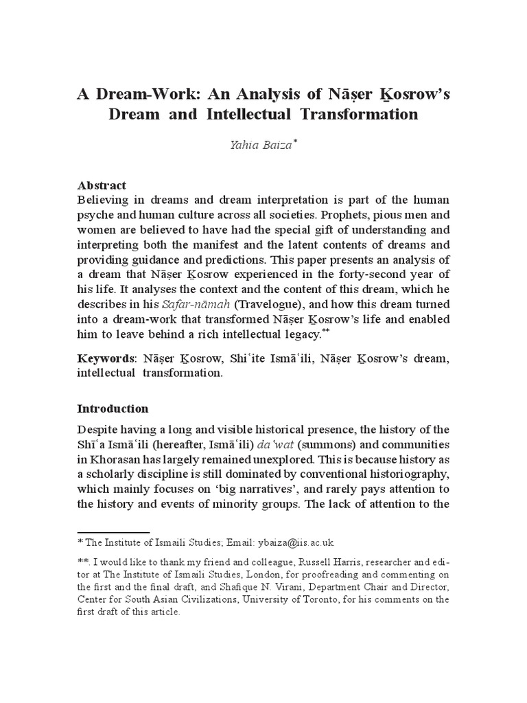 A Dream-Work An Analysis of Naser Khosrows Dream and Intellectuall ...