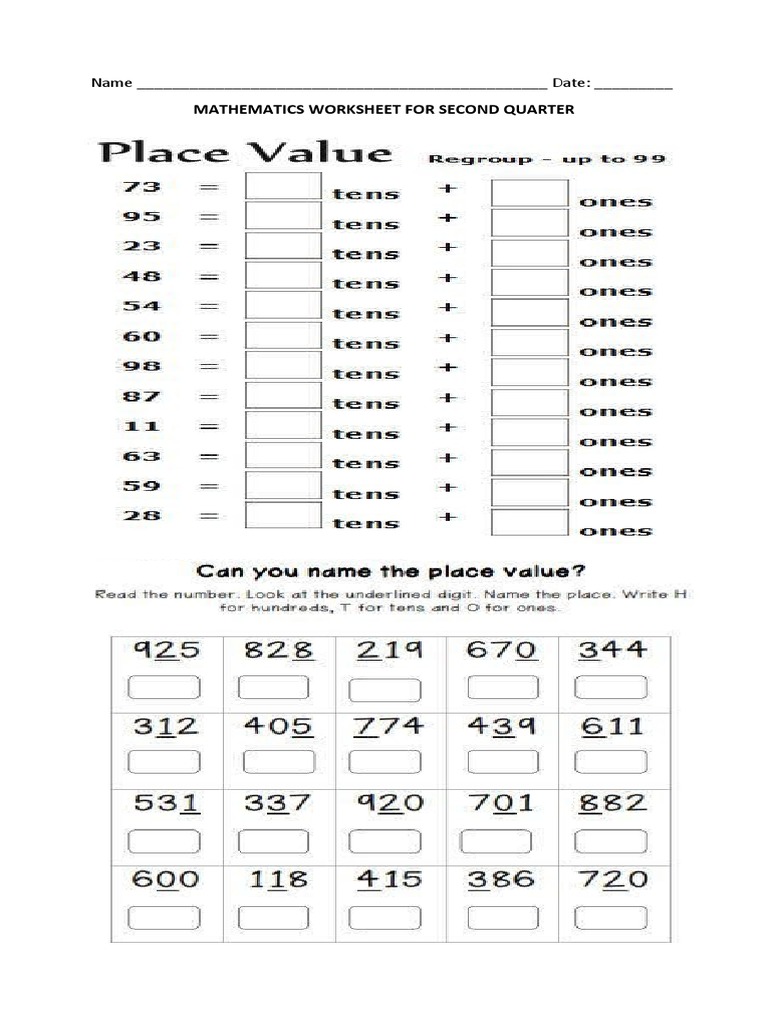 Mathematics Worksheet For Second Quarter: Name - Date | PDF