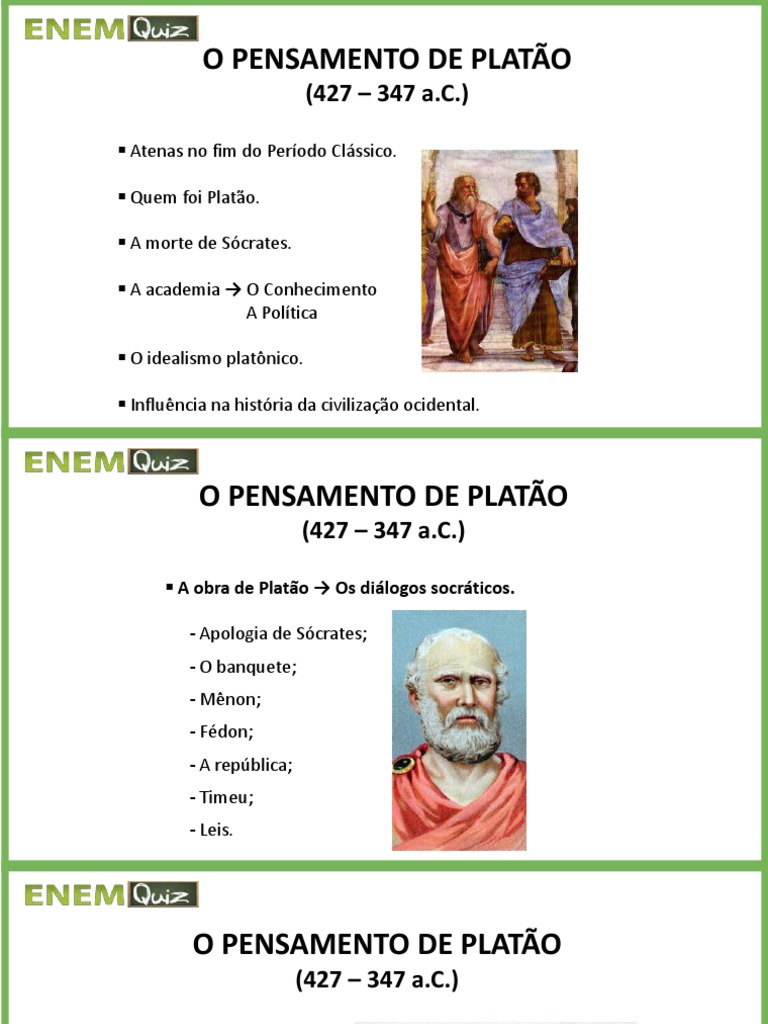 O Pensamento de Platão - Slide | PDF | Platão | Conhecimento