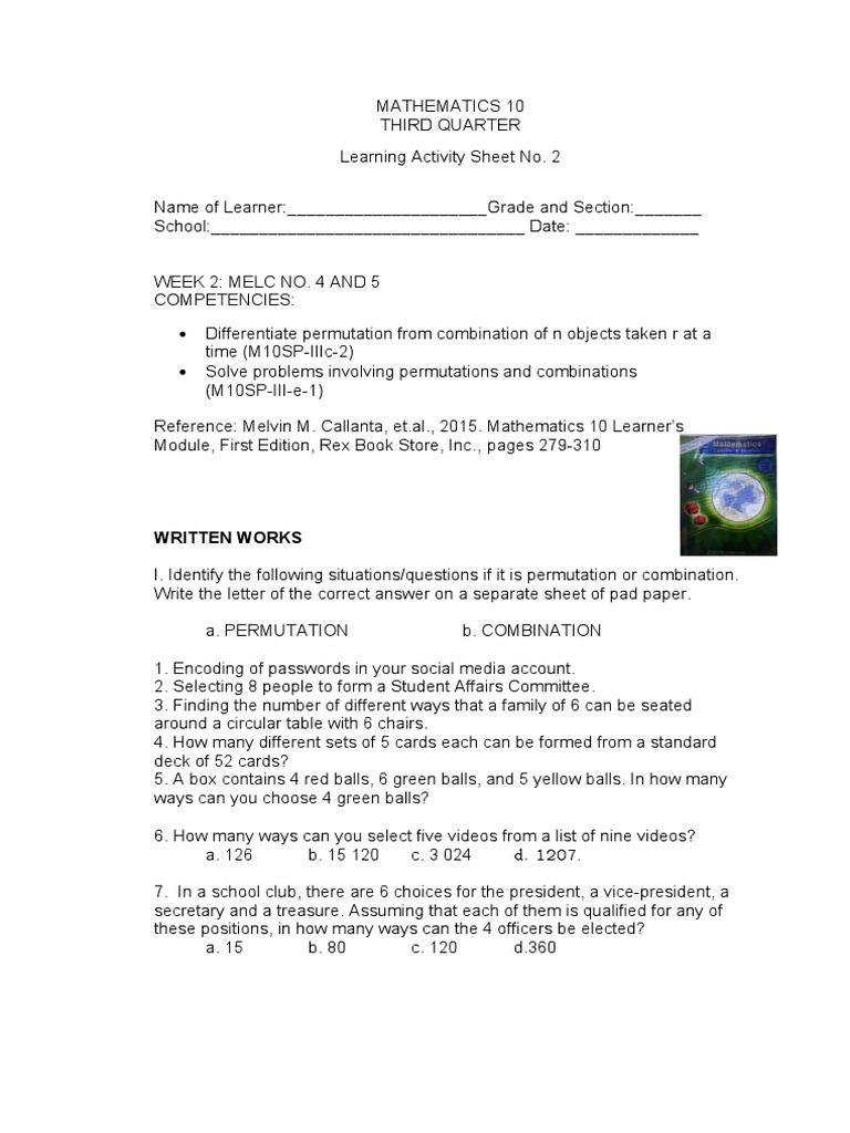 LAS4-5 - Week2 - Written-Performance Task | PDF | Question | Permutation