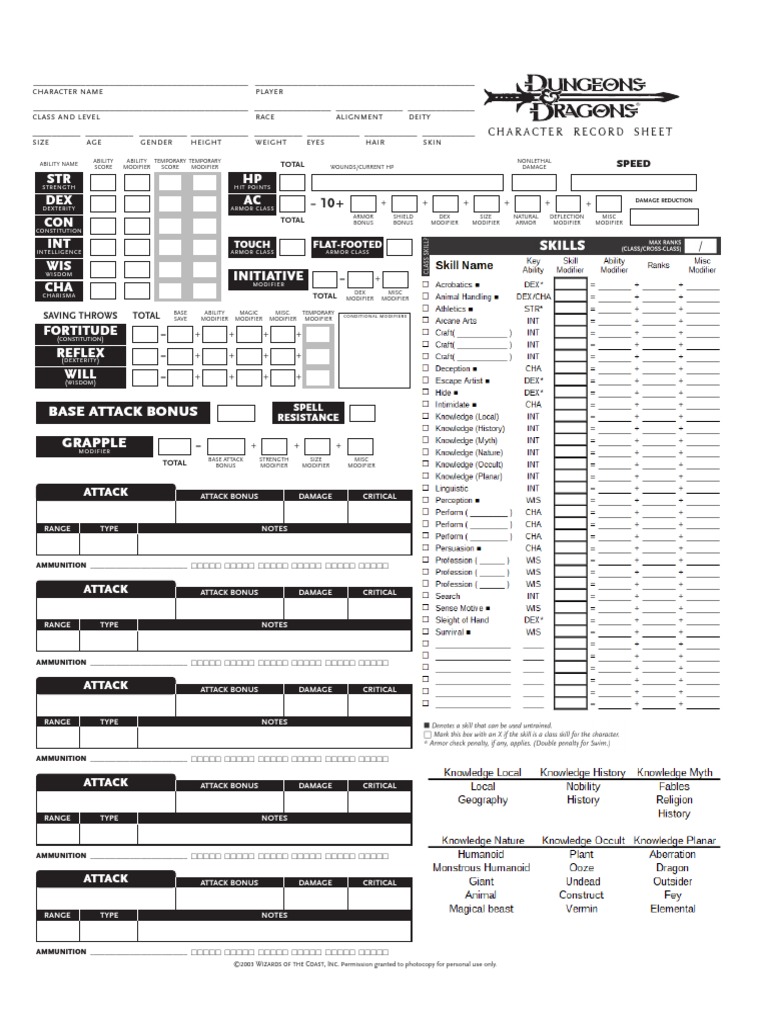 Lavigne Official PHB Character Sheet PDF Role Playing Games