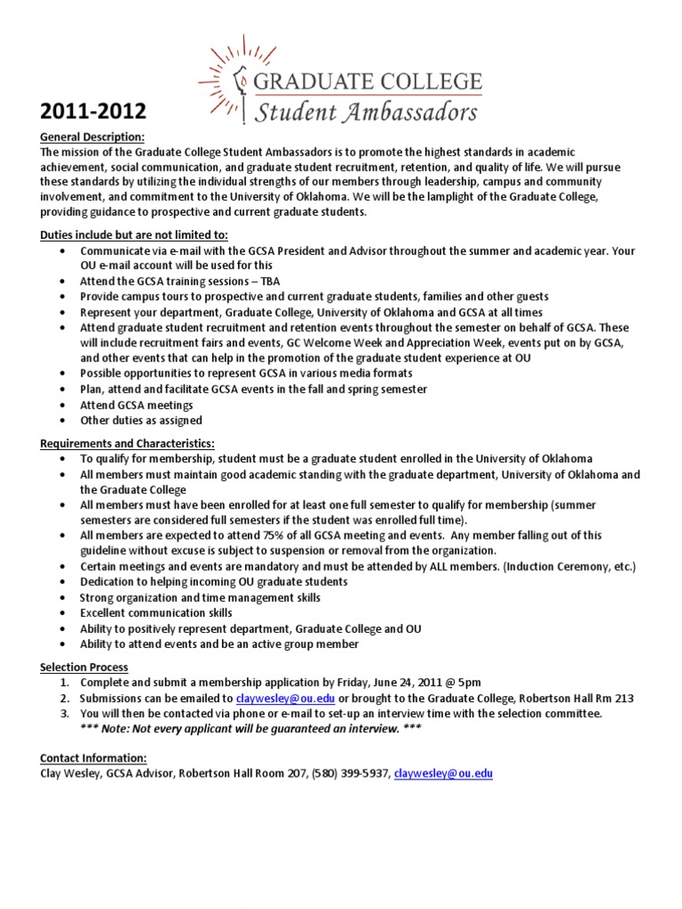 Graduate College Student Ambassador Guide | PDF | University Of ...