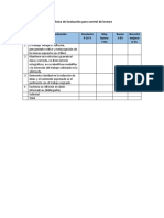 Rúbrica de Evaluación Para Control de Lectura