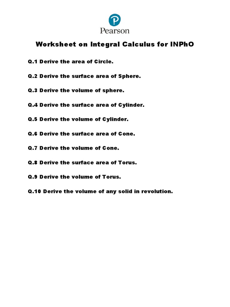 Integral Calculus Derivations Worksheet | PDF