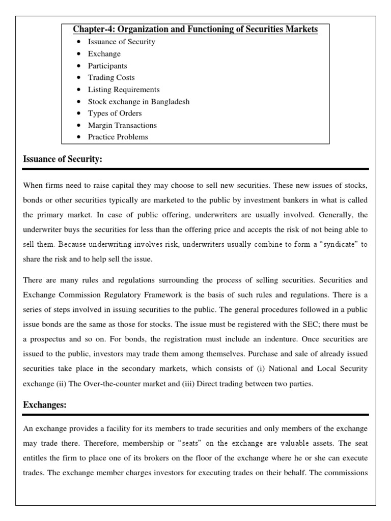 Overview of Securities Market Functions | PDF | Order (Exchange ...