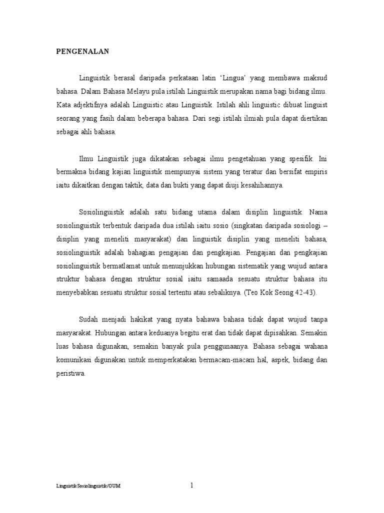 Kertas Kerja 2 Linguistik Dan Sosiolinguistik Pdf