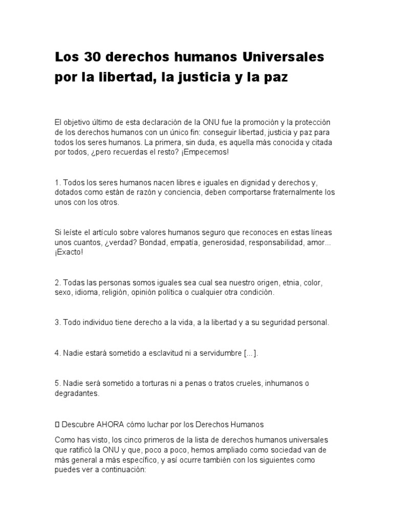 Los 30 Derechos Humanos Universales Por La Libertad | PDF | Derechos