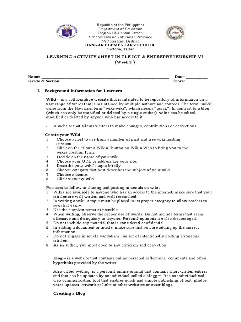 Las tle6 ict bangar es victoria east week2 pdf blog wiki