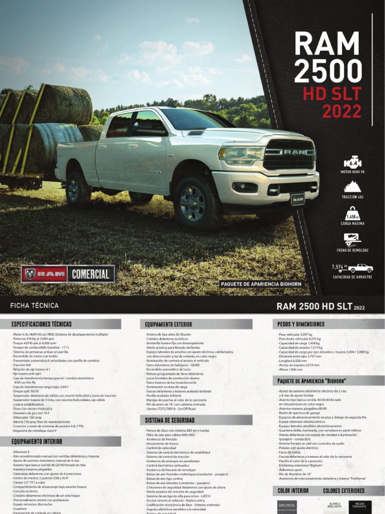 Ram 2500 HD SLT 2022 Ficha Tecnica | PDF