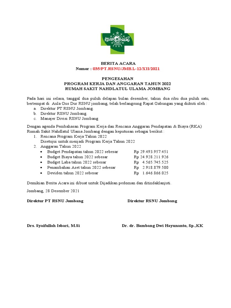 Berita Acara Pengesahan Proker 2022 | PDF