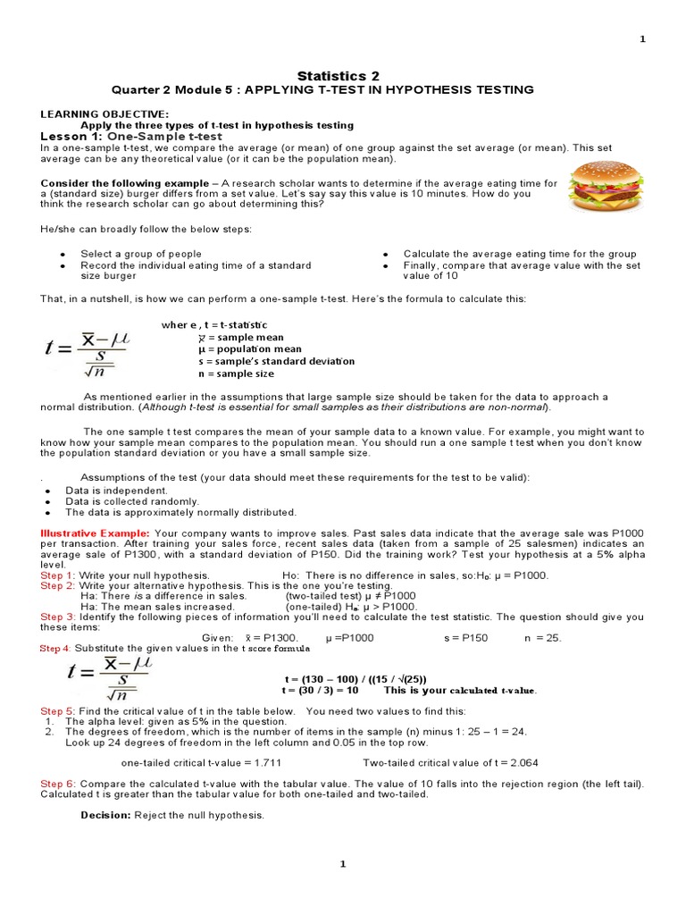 Applying T-Tests in Hypothesis Testing | PDF | Student's T Test | P Value