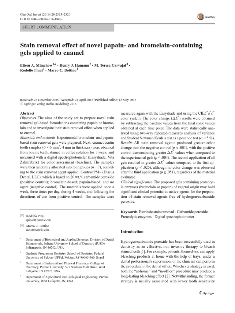 Stain Removal Effect of Novel PapainAnd BromelainContaining Gels