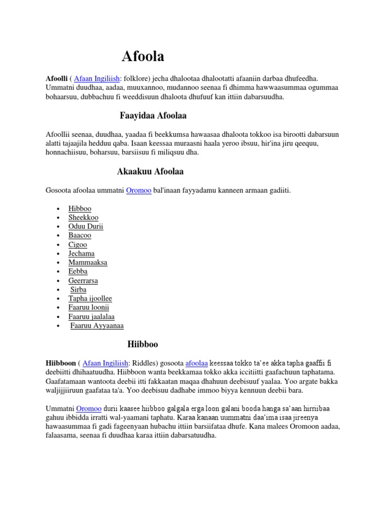 Afoola Oromoo | PDF