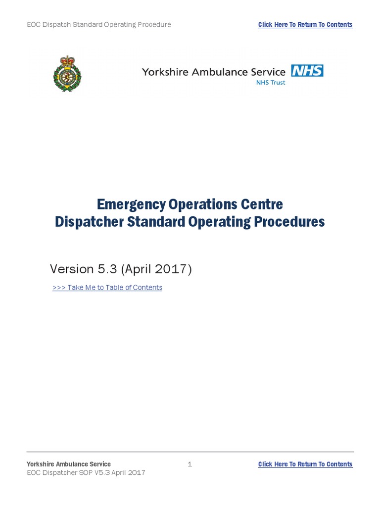 EOC Dispatch SOP for Ambulance Services | PDF | Emergency Medical ...