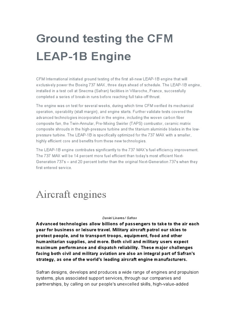 LEAP-1B Engine Ground Testing Results | PDF | Aviation | Aircraft