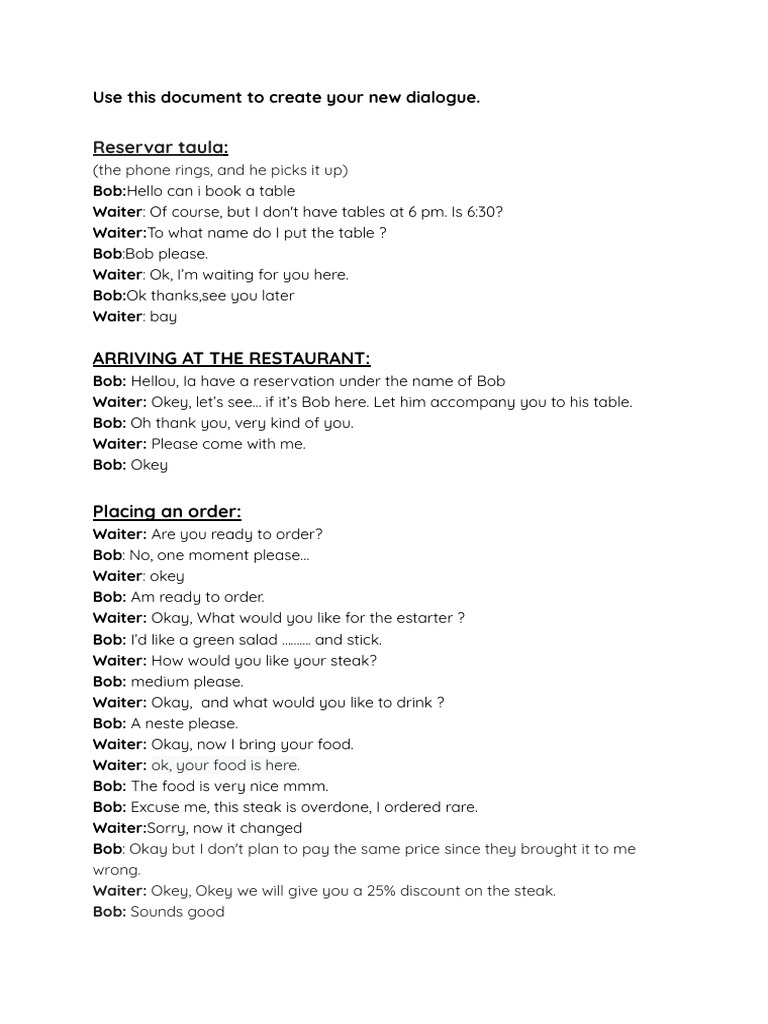 Restaurant Reservation and Dining Dialogue | PDF | Cooking, Food & Wine
