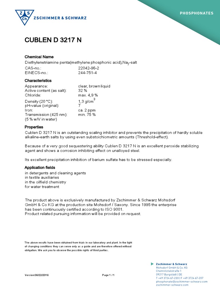 Cublen D 3217 N: Phosphonates | Download Free PDF | Precipitation ...