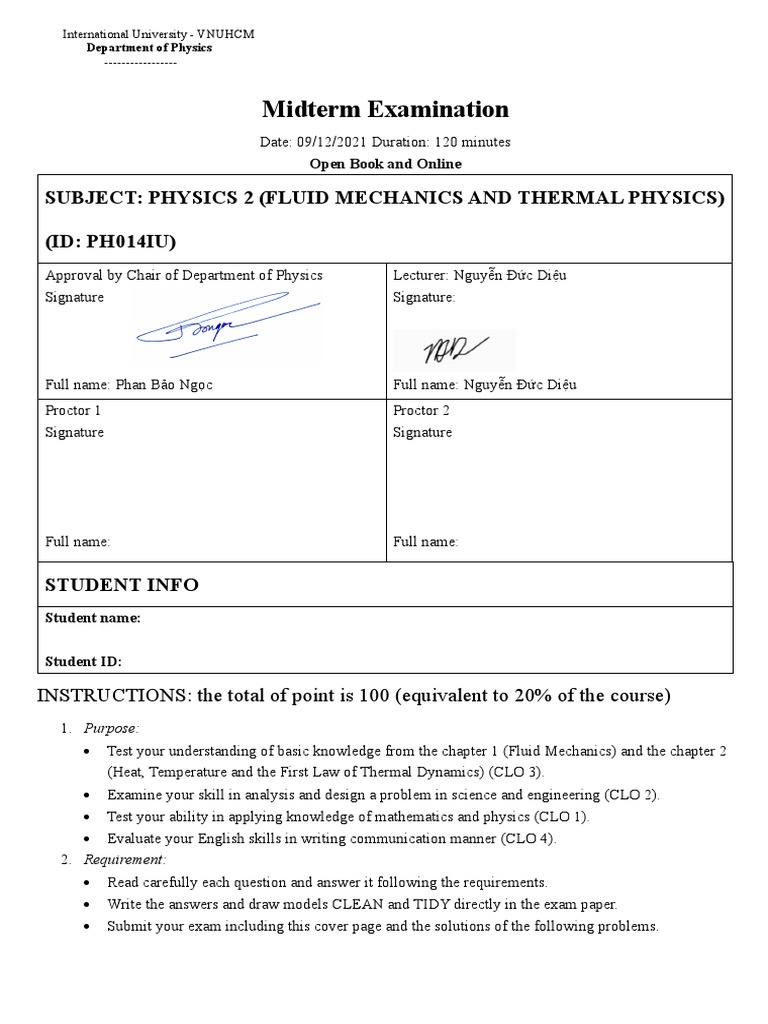 Physics 2 Midterm Exam: Fluid & Thermal | PDF | Thermal Expansion | Gases
