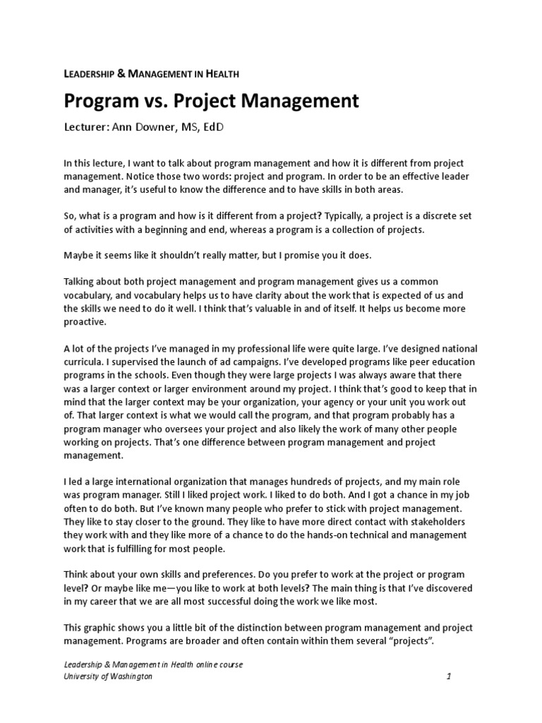 The Difference Between Program Management and Project Management: A ...