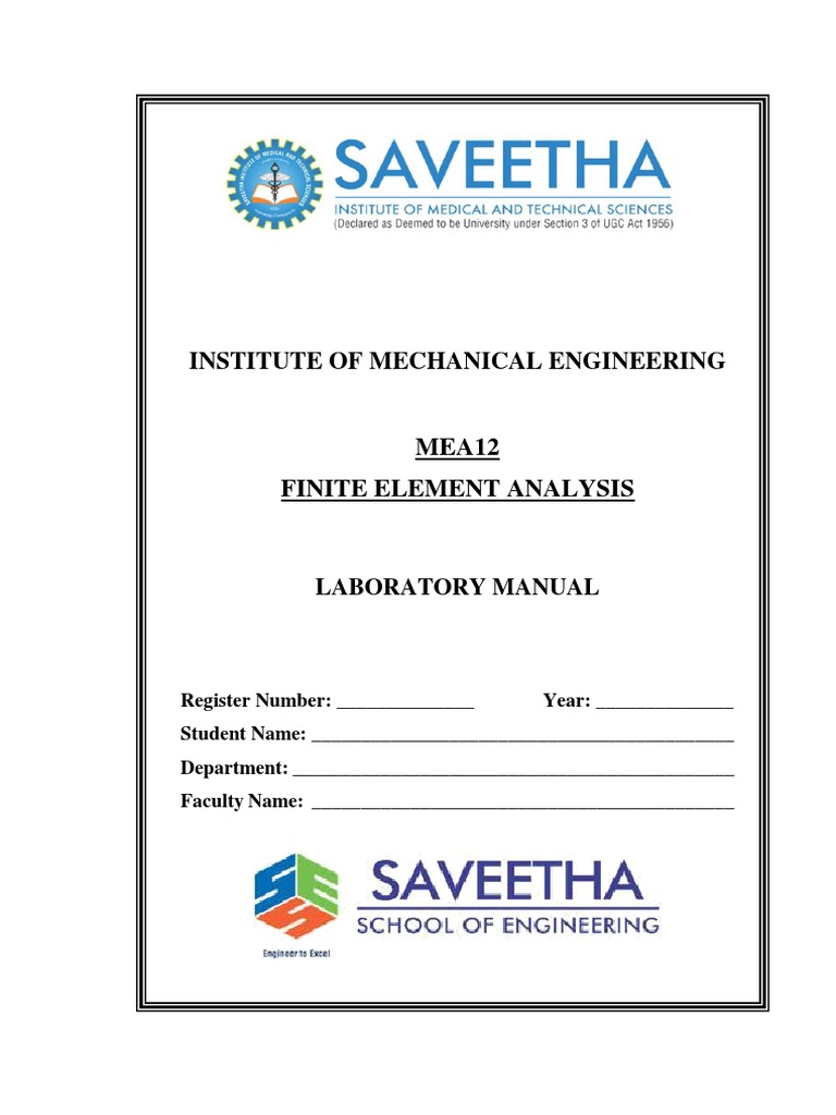 MEA12 Finite Element Analysis Lab Manual | PDF | Finite Element Method ...