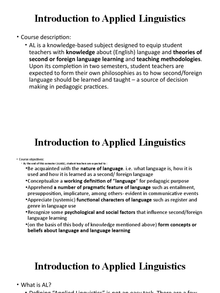 Overview of Applied Linguistics Course | PDF | Linguistics | Applied ...
