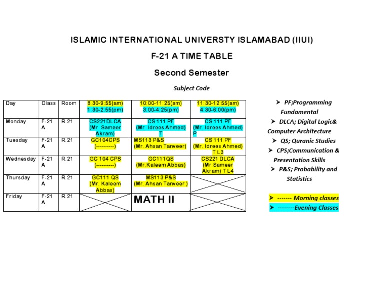 Updated Time Table | PDF