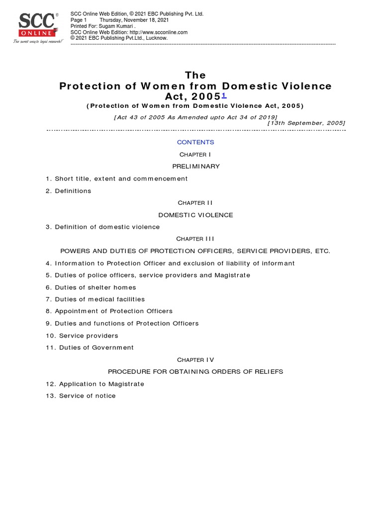 Protection of Women From Domestic Violence Act, 2005 | PDF | Domestic ...