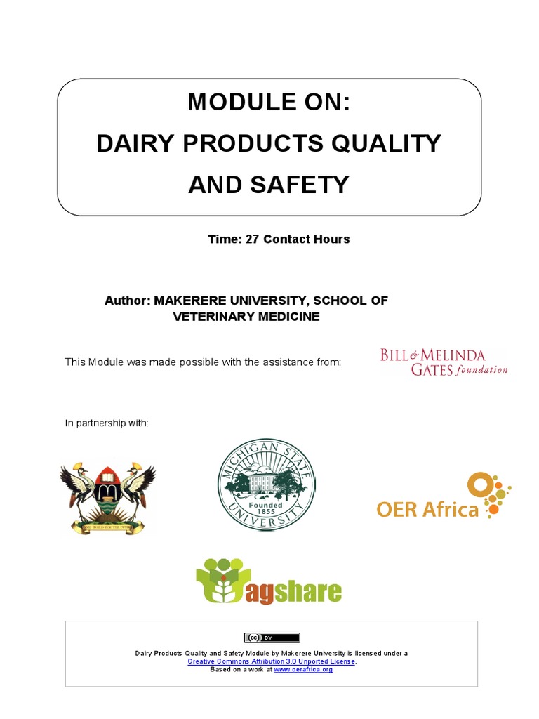 Module On: Dairy Products Quality and Safety: Time: 27 Contact Hours ...