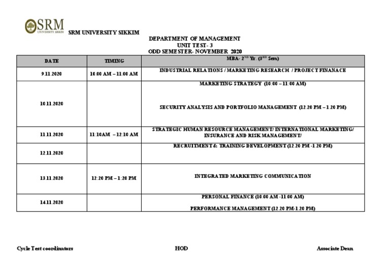 Unit Test 3 Schedule For Mba | PDF | Business | Finance & Money Management