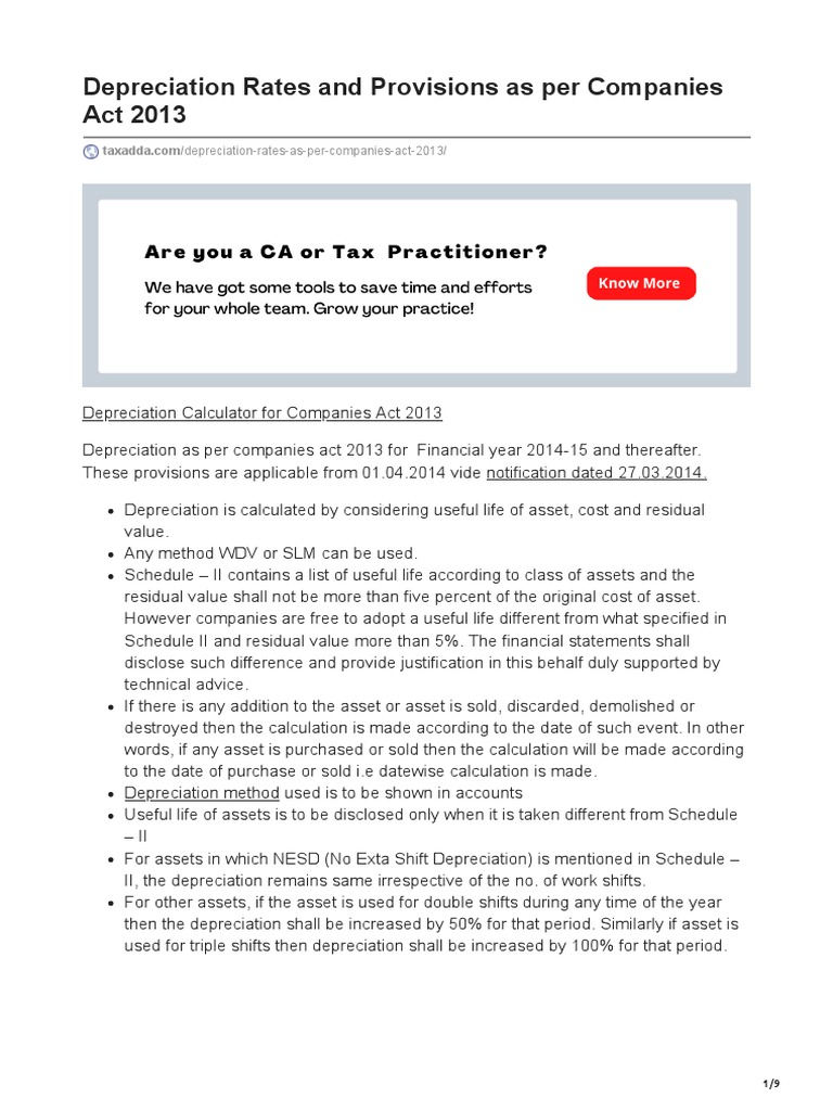 Depreciation Rates and Provisions As Per Companies Act 2013 Download