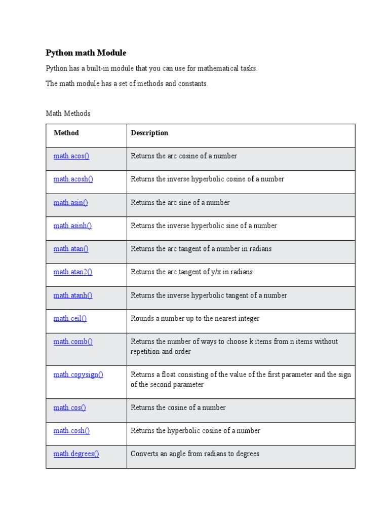 Python Math Module | PDF | Trigonometric Functions | Variance