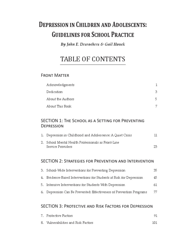 Depression in Children and Adolescents: Guidelines For School Practice ...