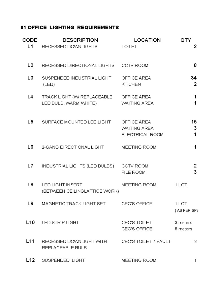 Lighting Requirements PDF Equipment Optics