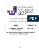 Name Student Id: Ecd734 Research Methodology Assignment 2: Literature Review